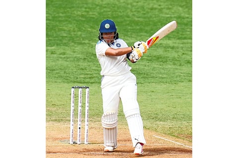 Richa Ghosh plays a shot against South Africa 
